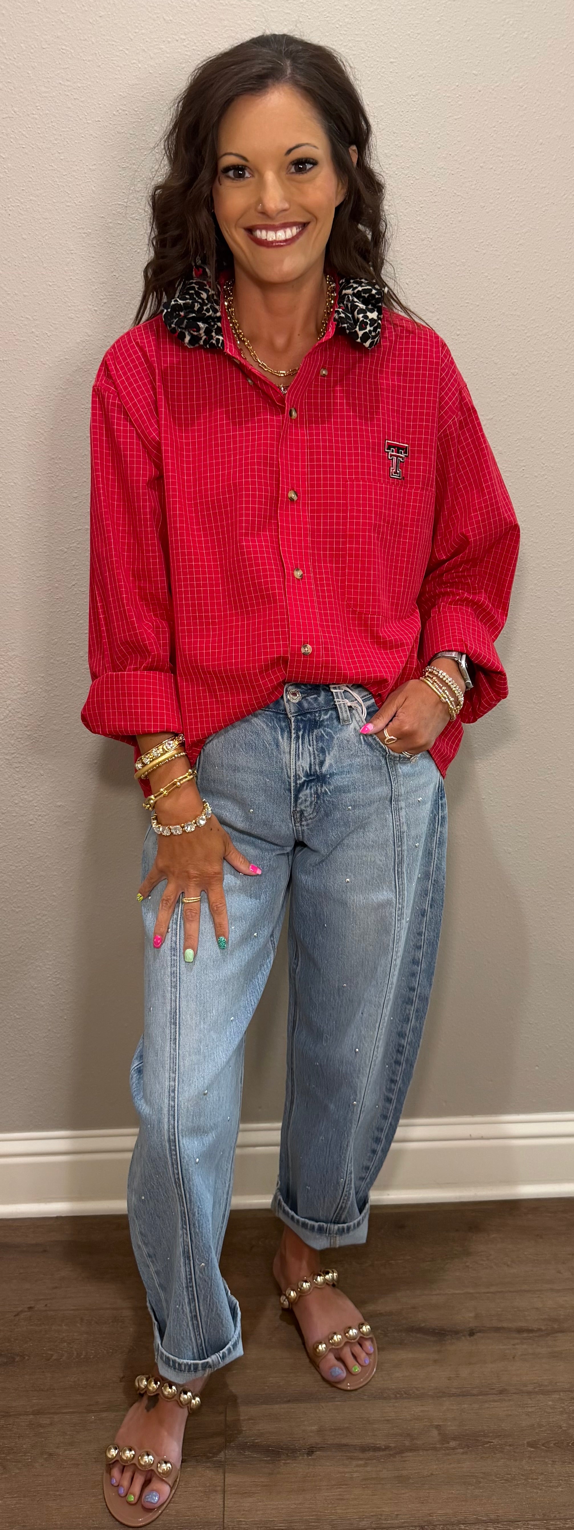 Red Texas Tech Ruffle Collar Top