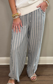 Seafoam Washed Stripe Elastic Waistband Pants