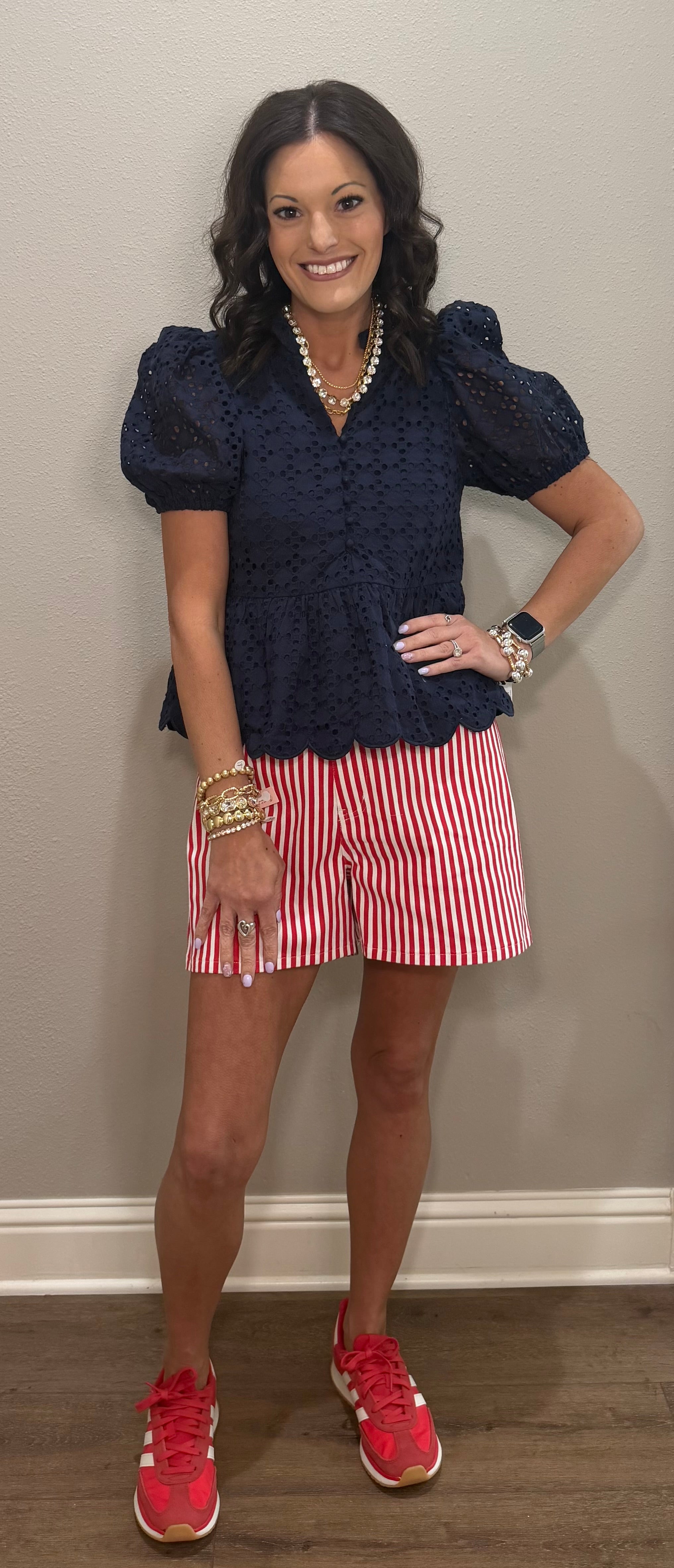 Navy Eyelet Embroidered Top