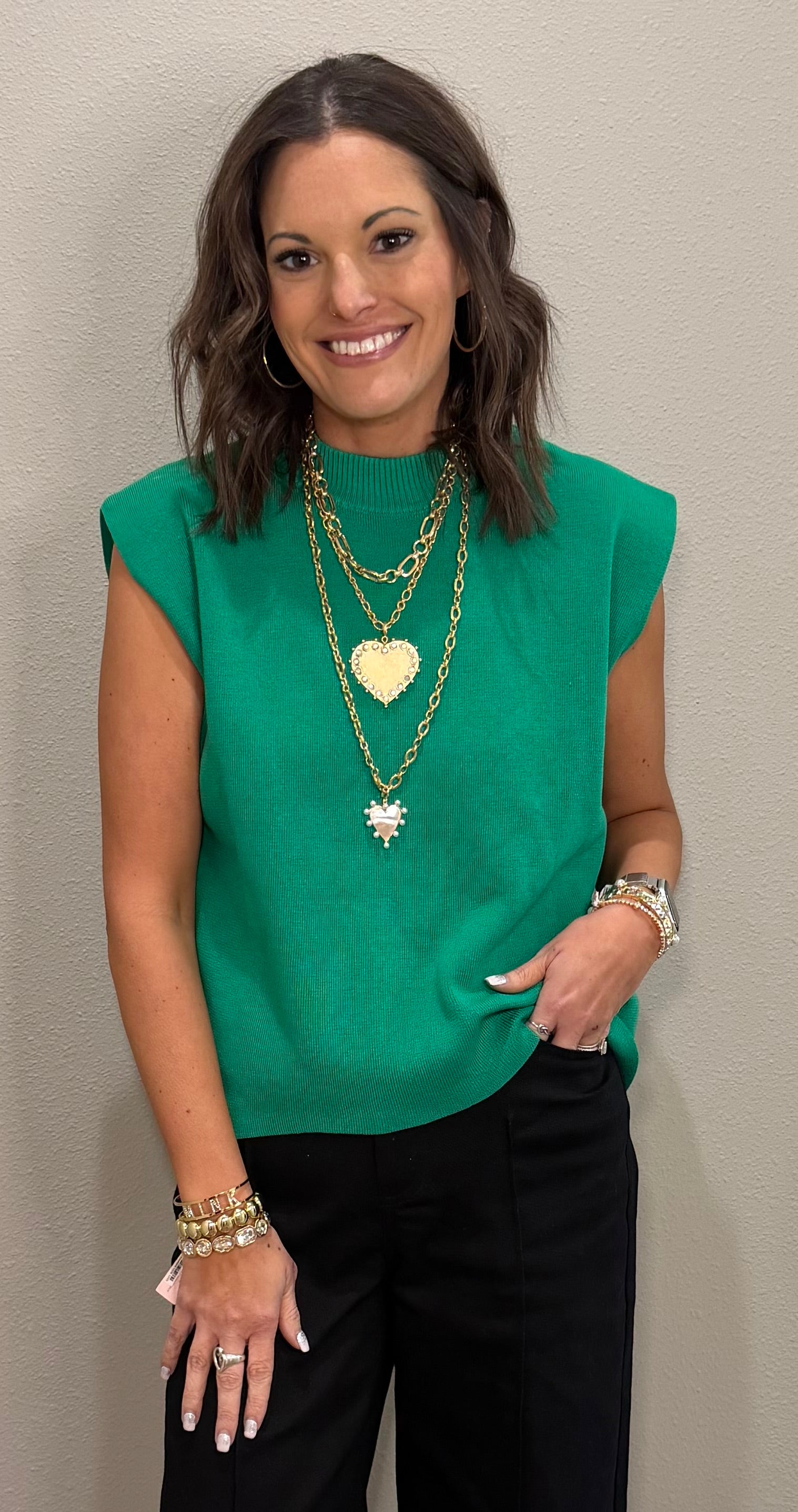 Green Mock Neck Hi Low Lighweight Sweater Vest Top
