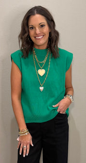 Green Mock Neck Hi Low Lighweight Sweater Vest Top