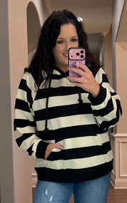 Black & Cream Stripe Hooded Pullover