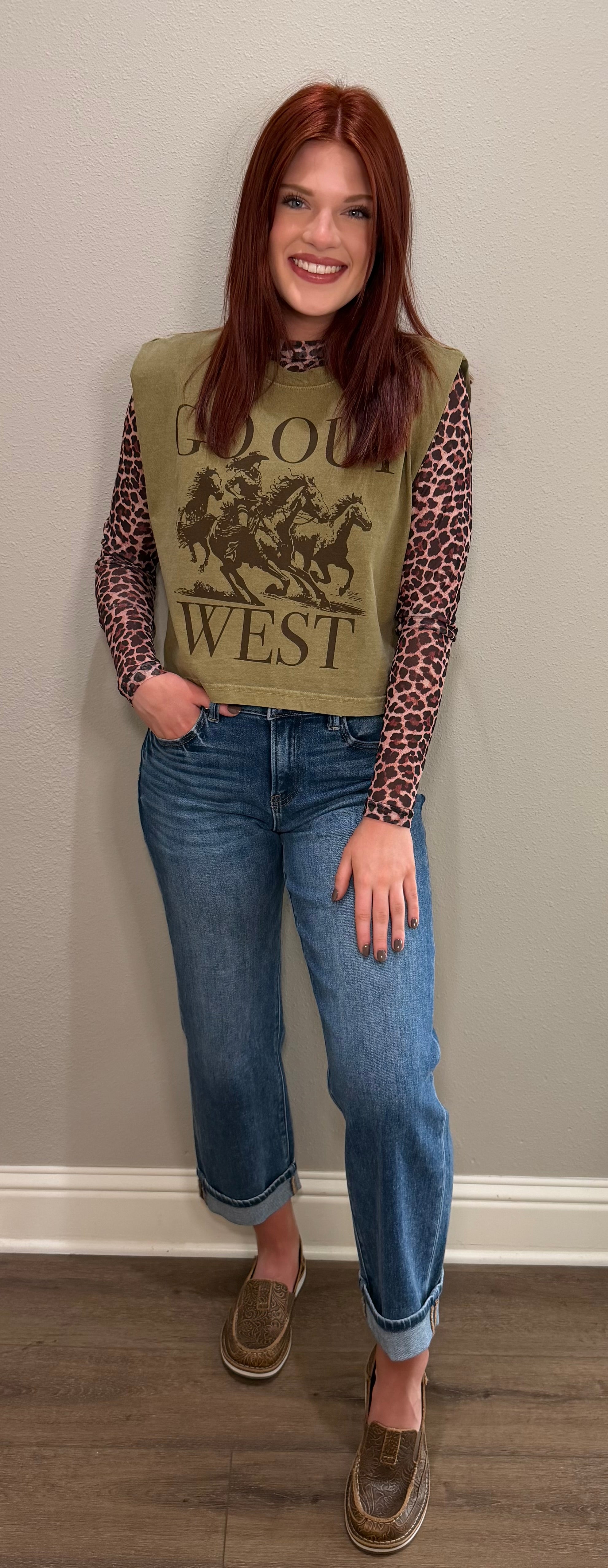 Olive Go Out West Tank Top