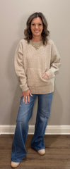 Soft Rounded Neckline Kangaroo Pocket Sweater - 2 COLORS