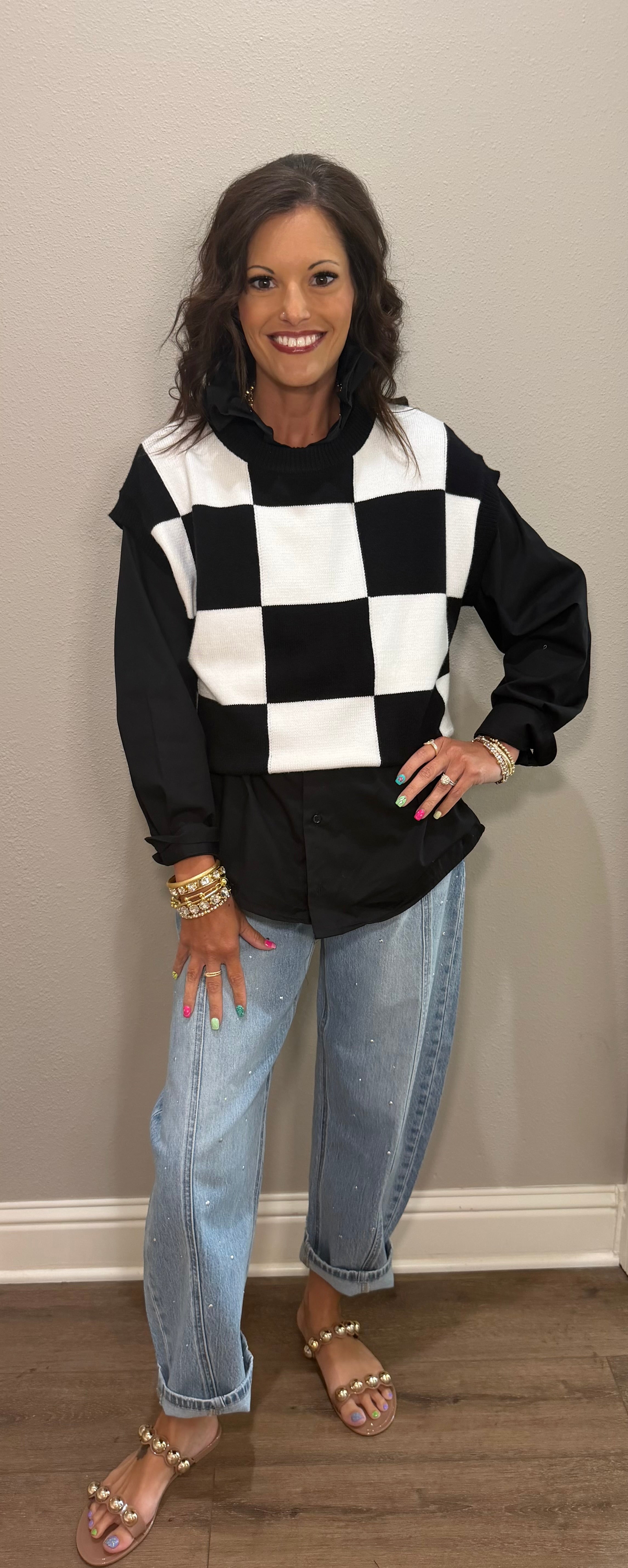 BLACK Ruffle Collar Button Down Top