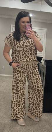 Leopard Print Scuba Top & Pants Set