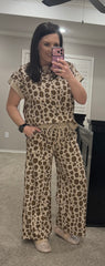 Leopard Print Scuba Top & Pants Set