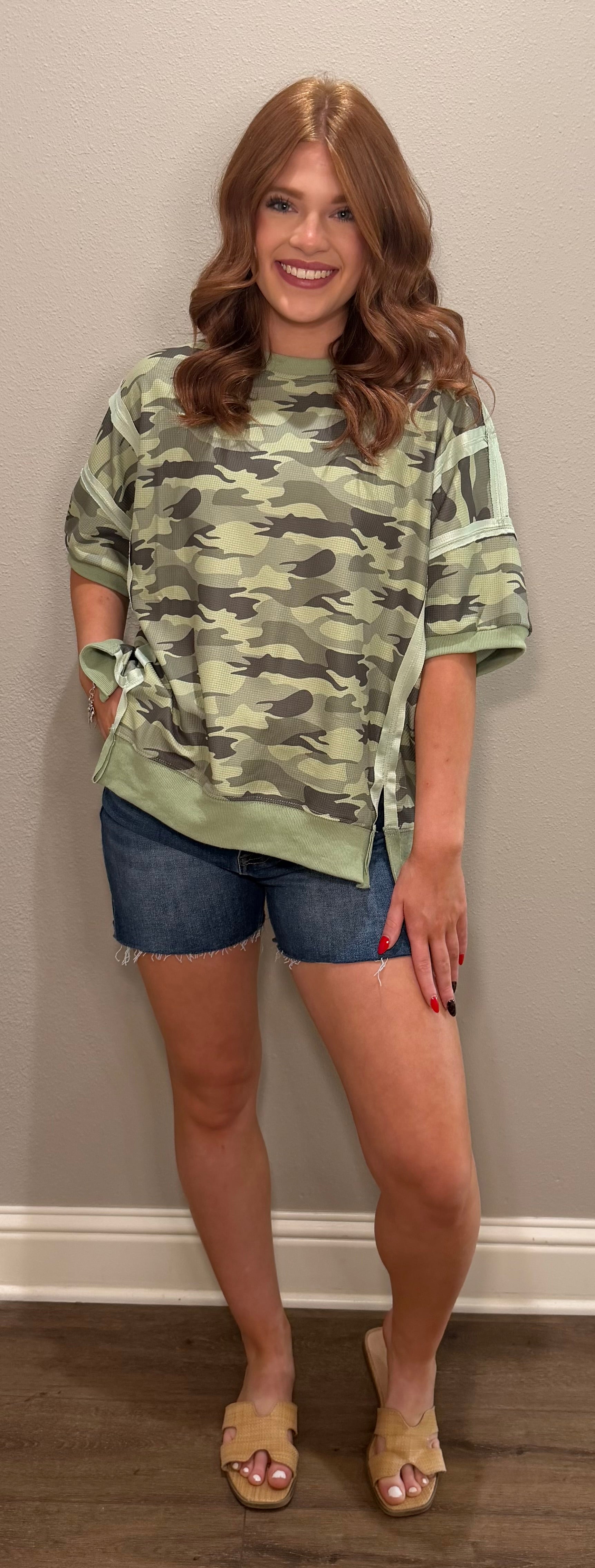 Camo Waffle Knit Oversized Top