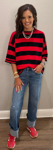 Gameday Stripe Knit Oversized Top - 2 COLORS