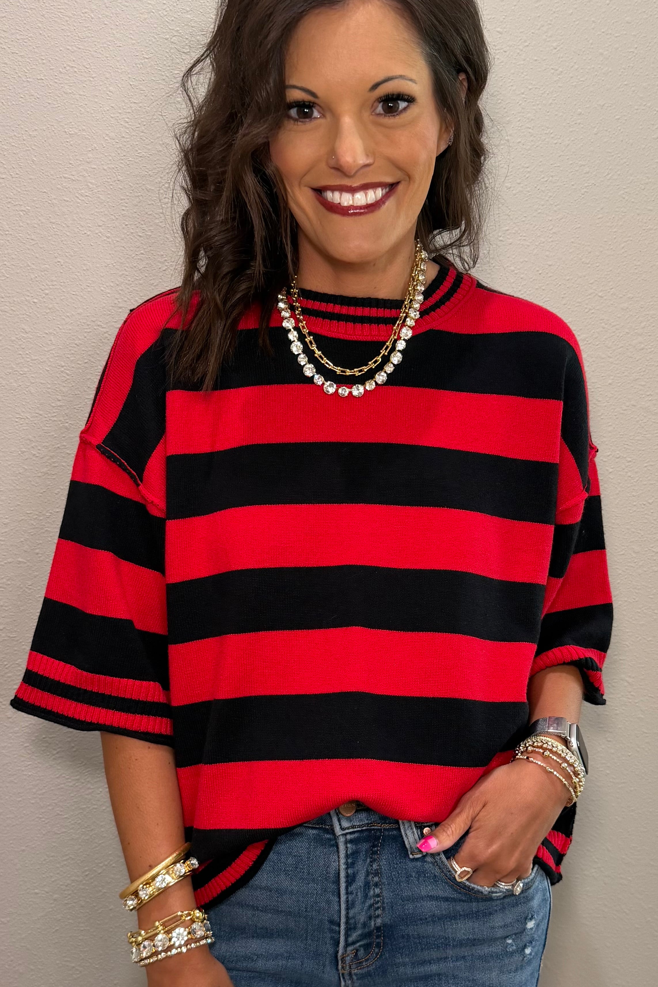 Gameday Stripe Knit Oversized Top - 2 COLORS