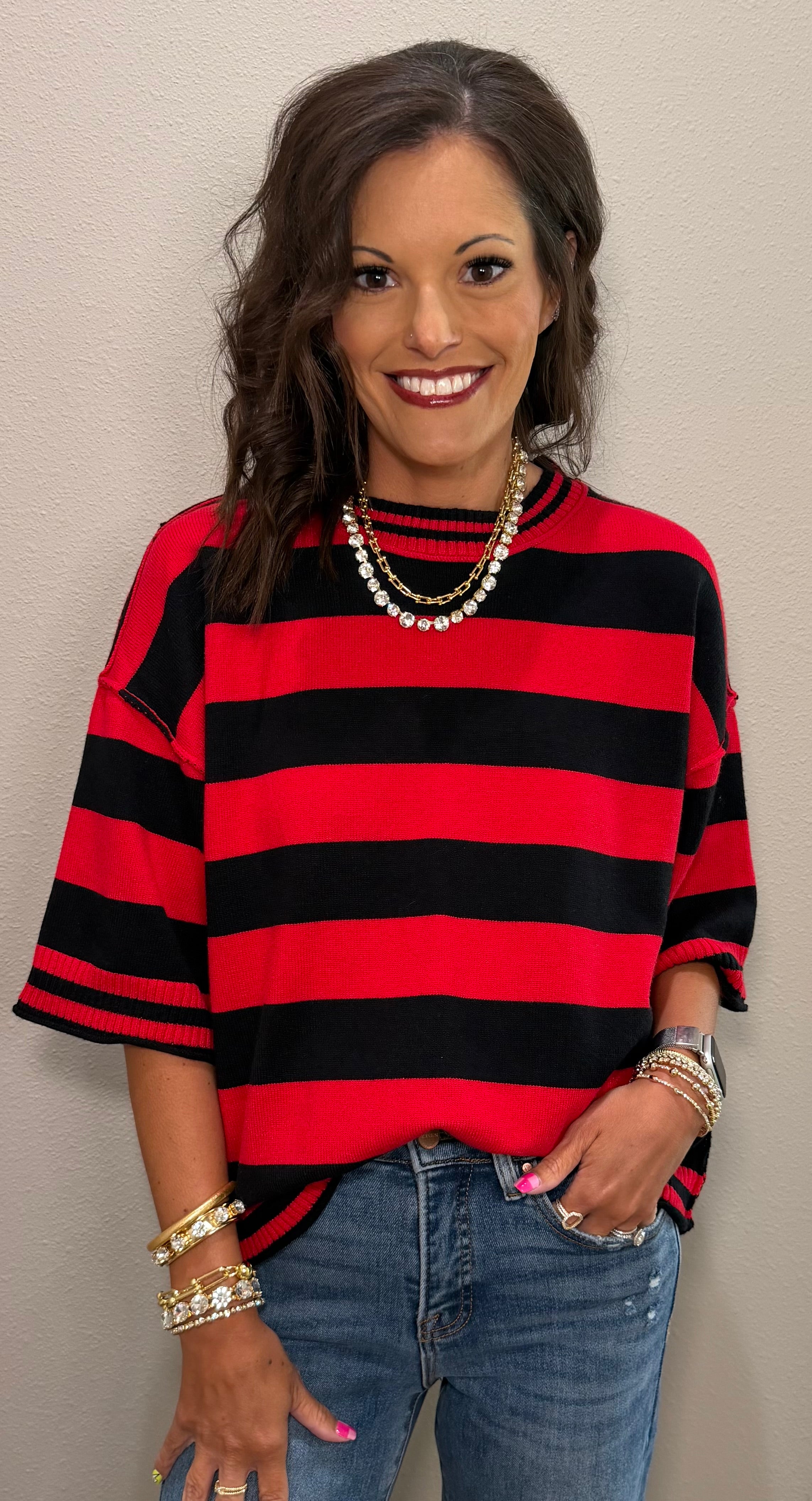 Gameday Stripe Knit Oversized Top - 2 COLORS