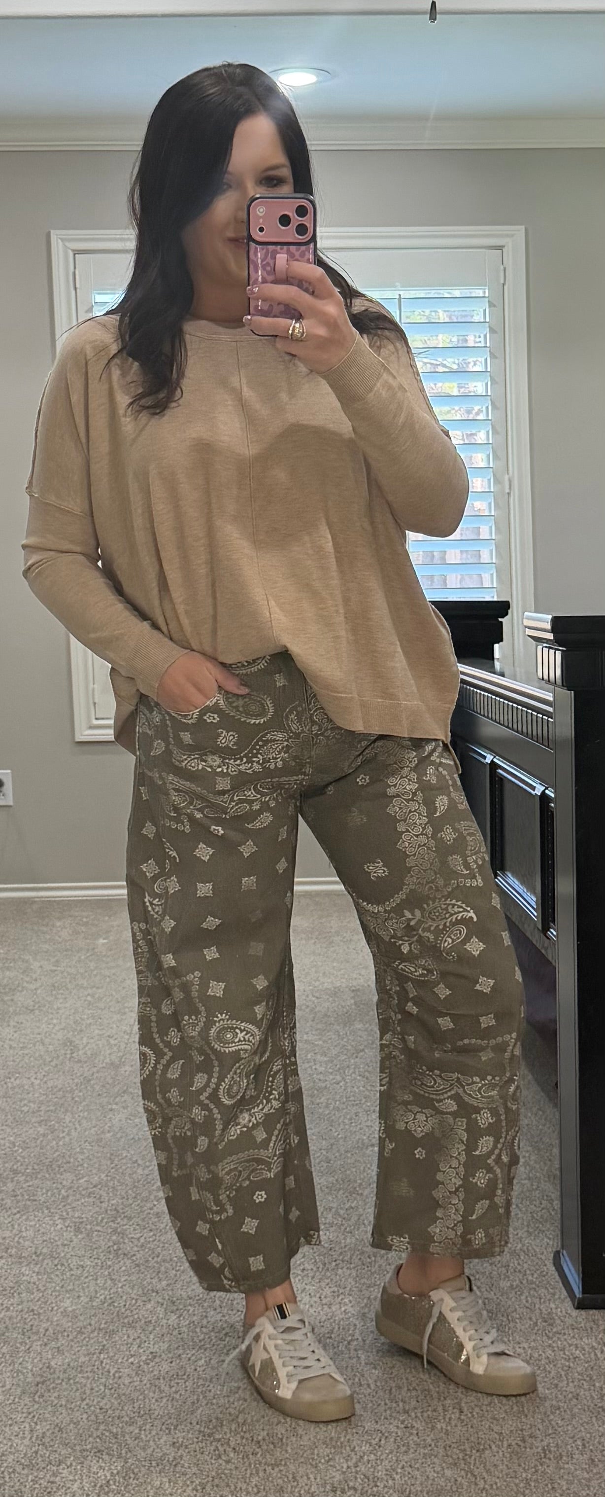 Vintage Army Bandana Printed Barrel Jeans