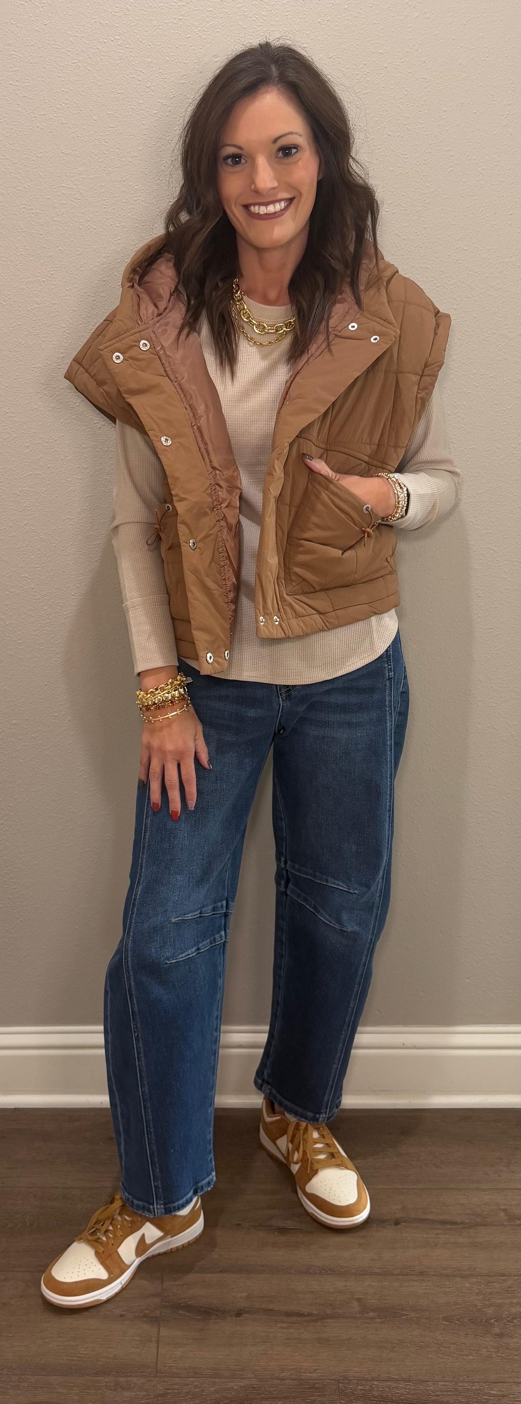 Mocha Quilted Hooded Puffer Vest