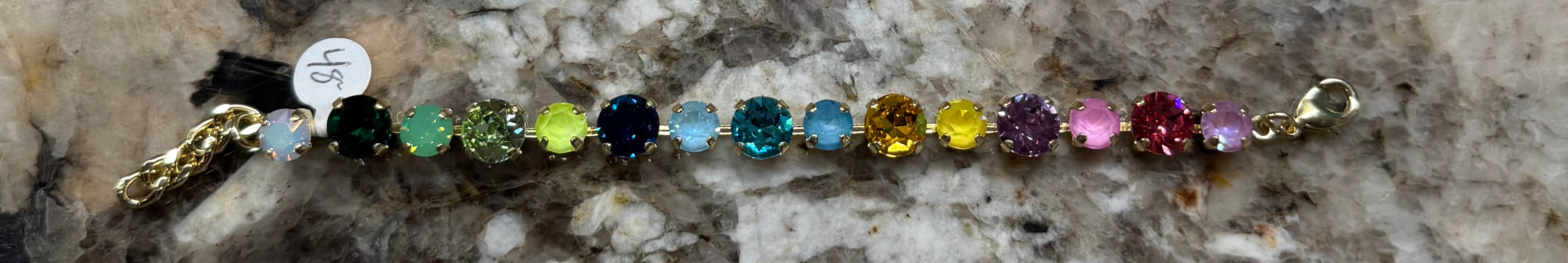 Colorful Rhinestone Linked Bracelet - Alternating Size Stones