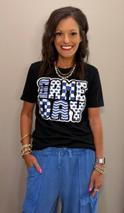 Blue Funky Glittered Game Day T-Shirt