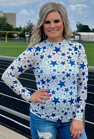 Blue & White Star Mesh Top