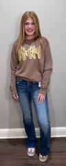 Thankful Metallic Gold Puff Sweatshirt