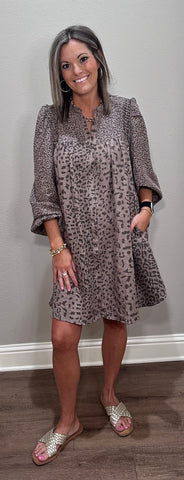 Mocha Leopard Long Sleeve Dress