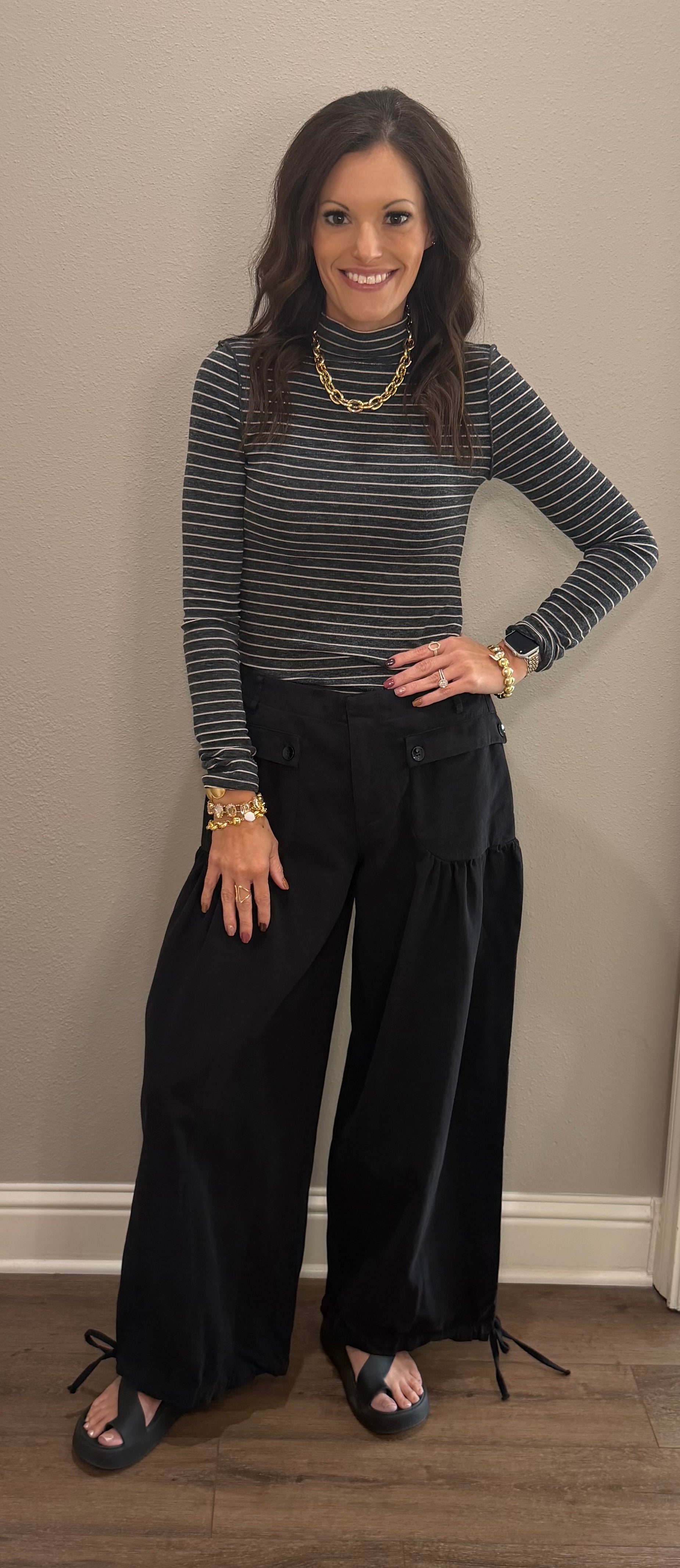 Black Striped Mock Neck Long Sleeve Top