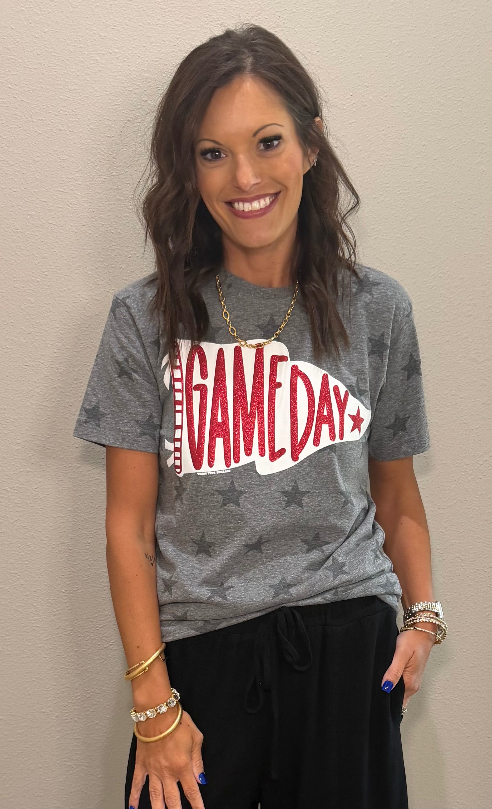 Pennant Game Day in White Ink with Glitter Puff Tee