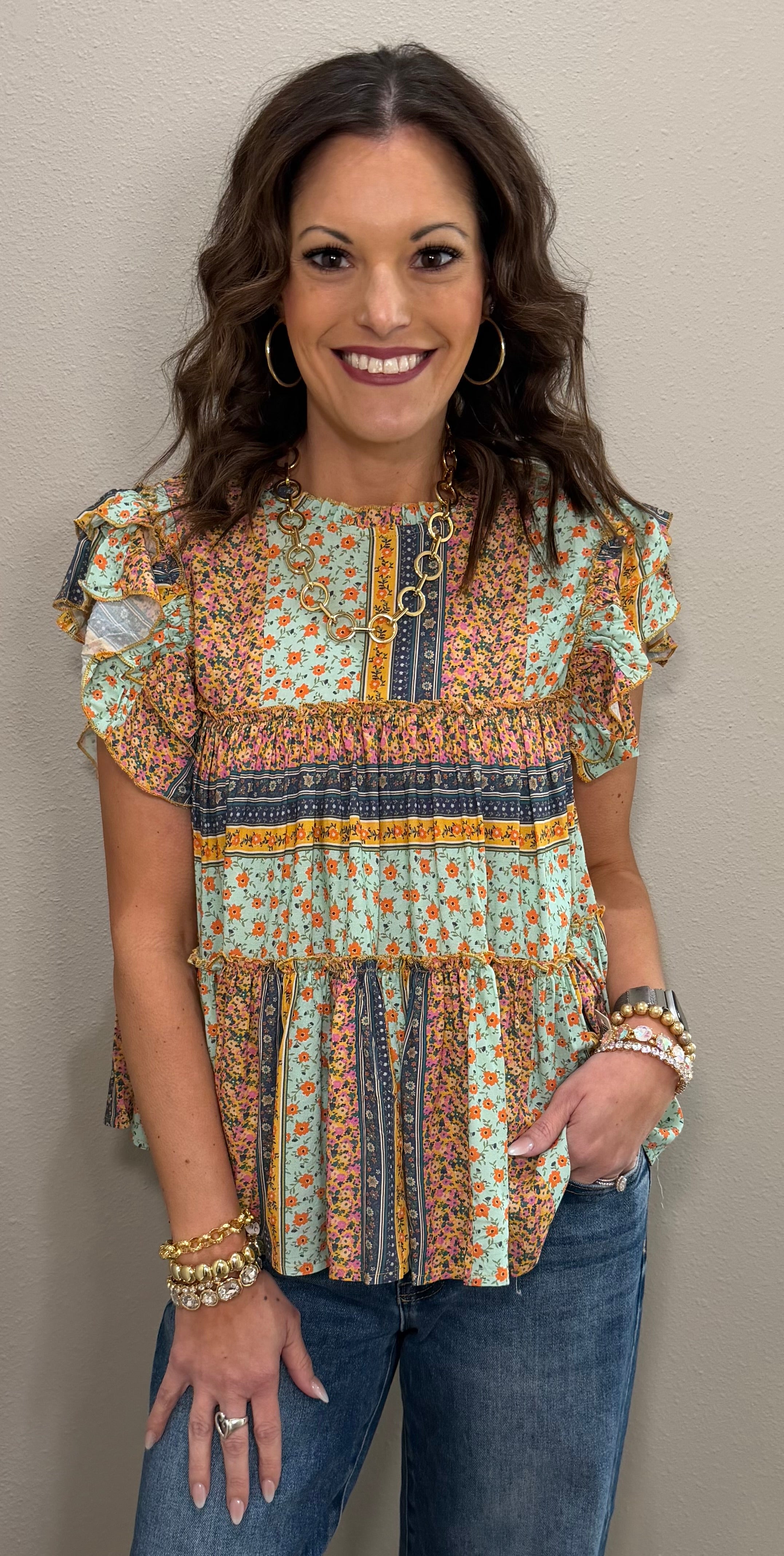 Flutter Sleeve Tier Printed Tank