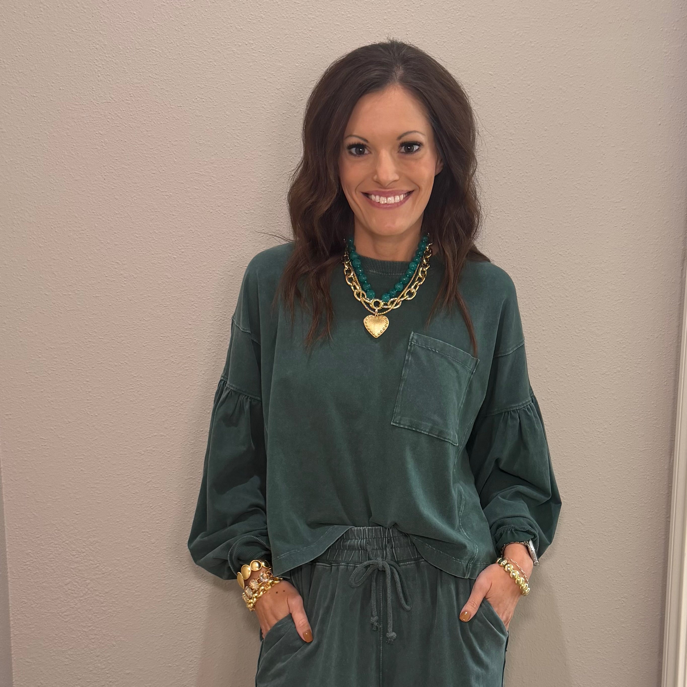 Dark Green Mineral Wash Pant Set