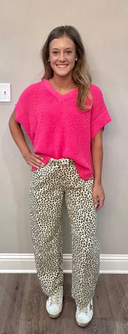 Hot Pink Knit Sweater Top - Lightweight