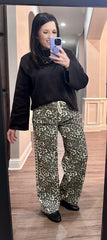 Leopard Printed Striped Wide Legged Pants