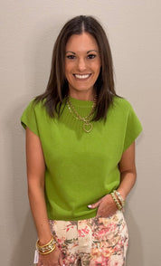 Lime Viscose Knit Cap Sleeve Top