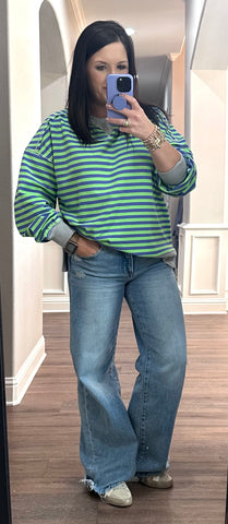 Blue/Green Stripe Oversized Knit Top