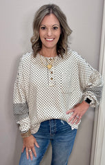 Black & White Oversized Polka Dot MIxed Media Long Sleeve