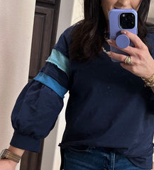 Blue Colorblock Raglan 3/4 Sleeve Top