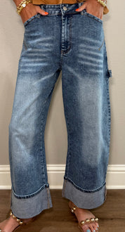 Denim Jean w/ Cuffed Hem & Cargo Pocket