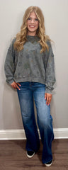 Ash Grey Floral Printed Washed Terry Top