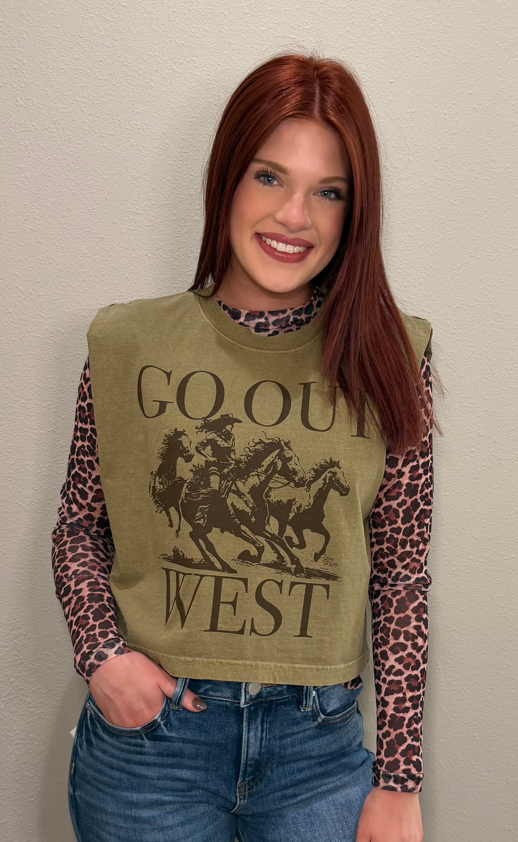 Olive Go Out West Tank Top
