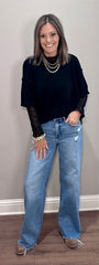 Black Polka Dot Mesh Long Sleeve
