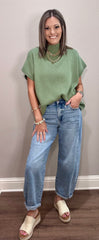 Sage Ribbed Drop Shoulder Sweater