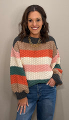 Striped Color Block Chunky Knit Sweater