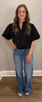 Silky Short Puff Sleeve Top - 2 COLORS