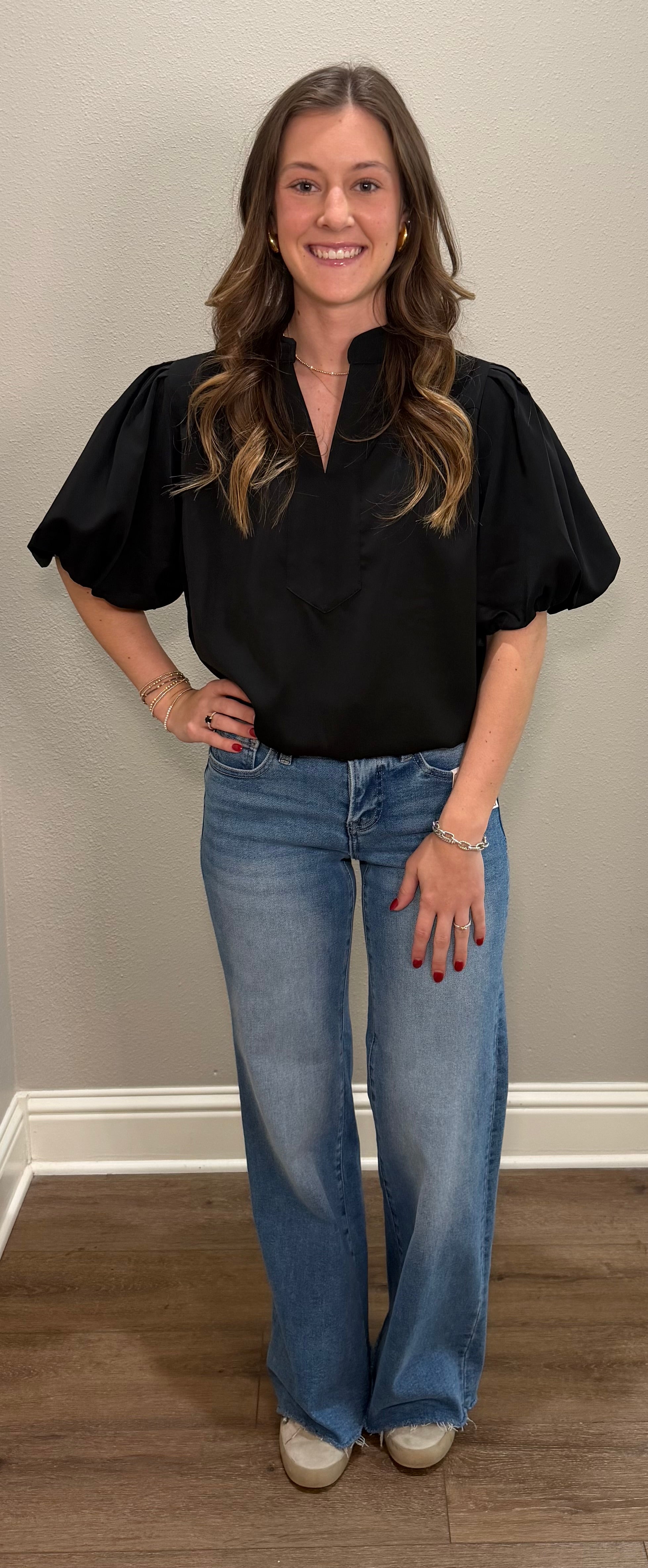 Silky Short Puff Sleeve Top - 2 COLORS