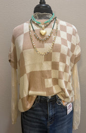 Taupe Mix Checkered Knit Top