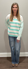 Mint & Cream Striped Lightweight Sweater