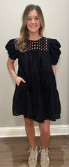 Floral Eyelet Puff Sleeve Dress