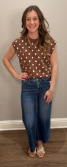 Brown Polka Dot Sleeveless Sweater Top