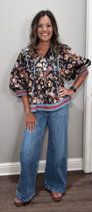 Chocolate 3/4 Sleeve Floral Top