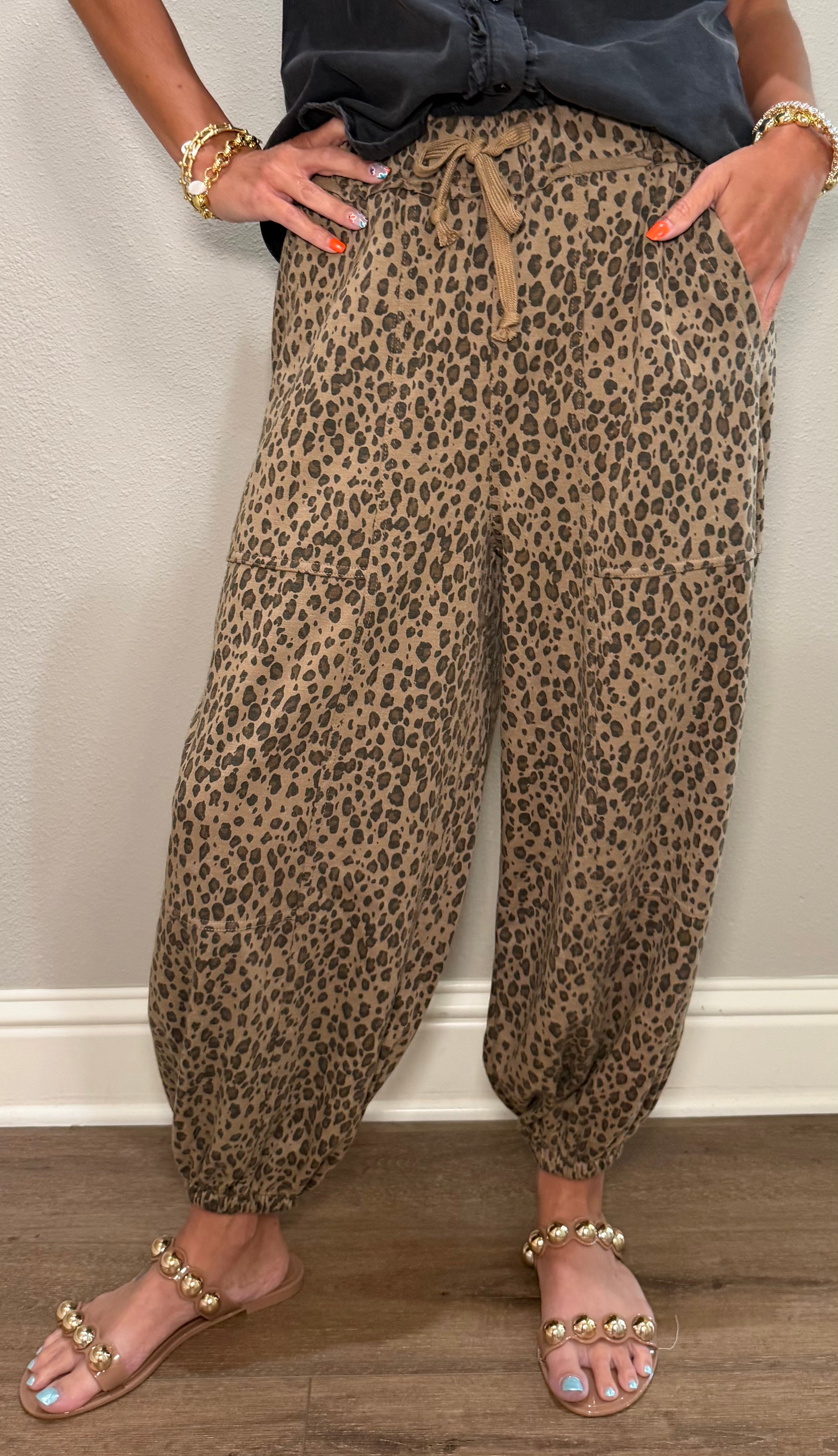 Mocha Leopard Terry Knit Jogger Pants