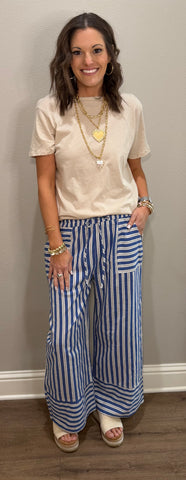 Woven Striped Wide Leg Pants