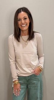 Long Sleeve Cotton Crew Neck Basic Tee - 5 COLORS