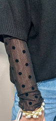Black Polka Dot Mesh Long Sleeve