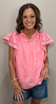 Blush Flutter Sleeve Peasant Top